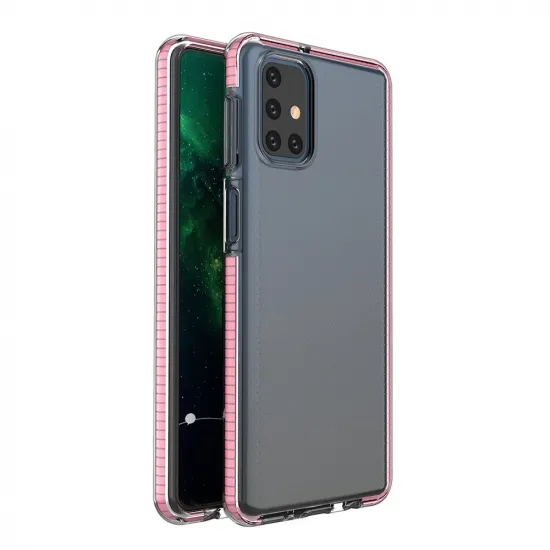 Spring Case clear TPU gel protective cover with colorful frame for Samsung Galaxy M31s light pink
