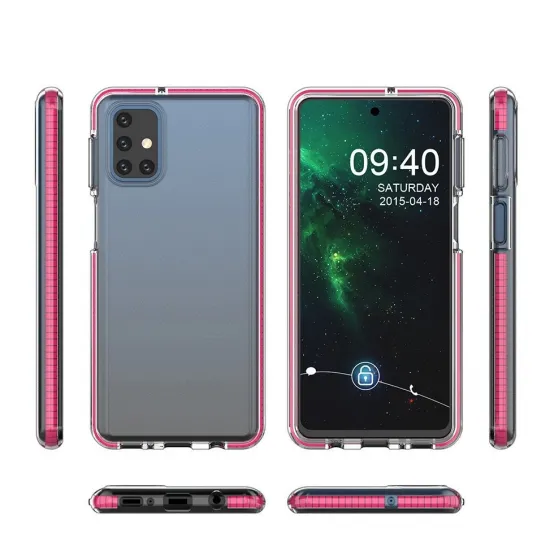 Spring Case clear TPU gel protective cover with colorful frame for Samsung Galaxy M31s light pink