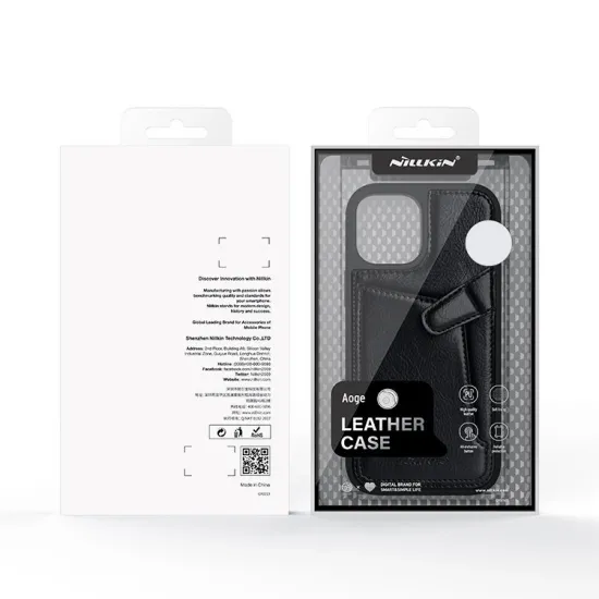 Nillkin Aoge Lederhülle, flexible, gepanzerte Echtlederhülle mit Tasche für iPhone 12 Mini, Schwarz