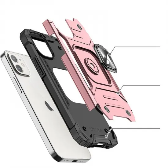 Wozinsky Ring Armor Case Kickstand Tough Rugged Cover for iPhone 12 mini pink