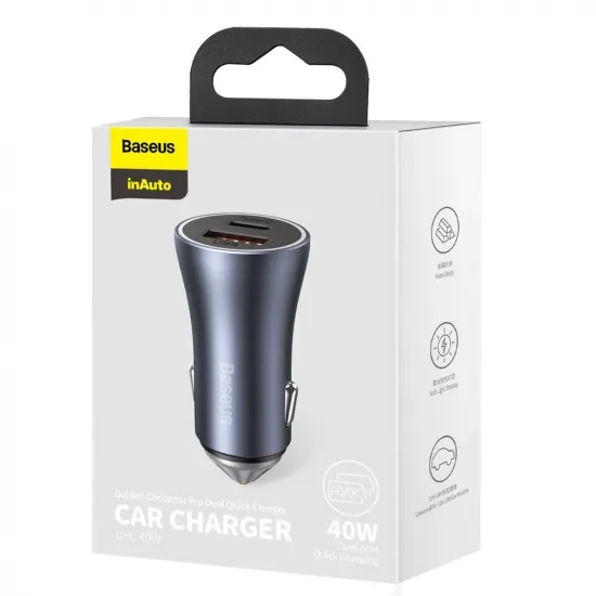 Baseus Golden Contactor Pro fast car charger USB Type C / USB 40 W Power Delivery 3.0 Quick Charge 4 + SCP FCP AFC gray (CCJD-0G)