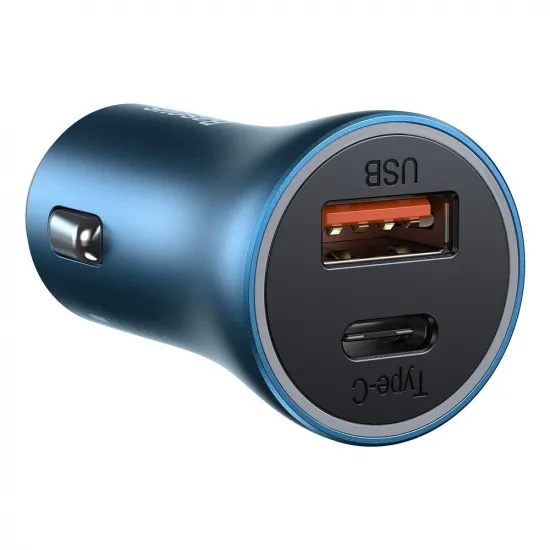 Baseus Golden Contactor Pro fast car charger USB Type C / USB 40 W Power Delivery 3.0 Quick Charge 4+ SCP FCP AFC + USB Type C cable - Lightning blue (TZCCJD-03)