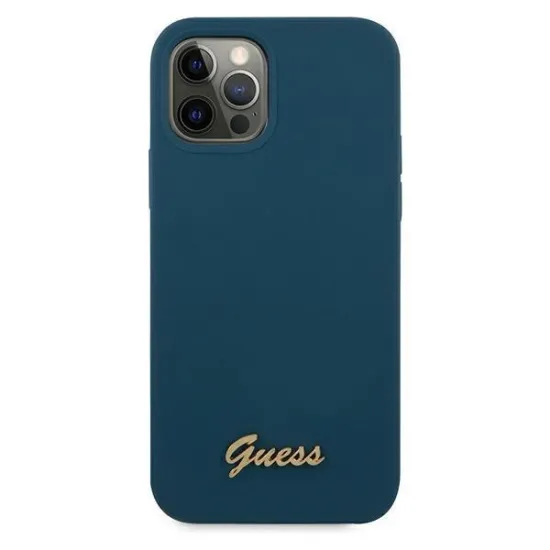Guess, GUHCP12LLSLMGBL iPhone 12 Pro Max 6,7&quot; blau/blaue Hardcase-Metall-Logoschrift