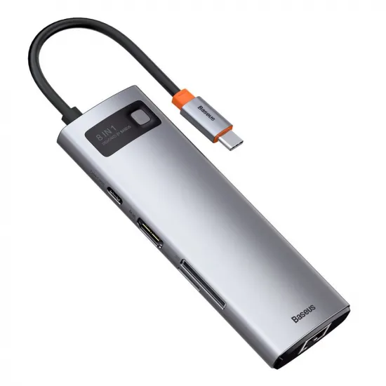 Baseus Metal Gleam 8in1 USB-C - USB-C PD 100W HUB 1x HDMI 4K 30Hz 1x SD and microSD card reader 3x USB-A 3.2 1xRJ45 - gray
