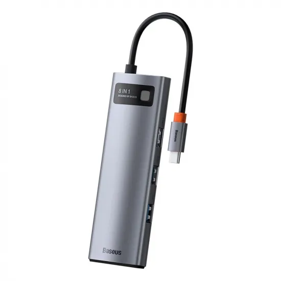Baseus Metal Gleam 8in1 USB-C - USB-C PD 100W HUB 1x HDMI 4K 30Hz 1x SD and microSD card reader 3x USB-A 3.2 1xRJ45 - gray