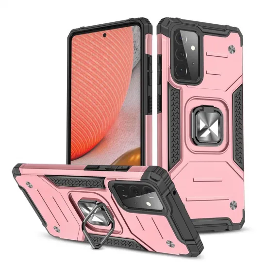 Wozinsky Ring Armor Case Kickstand Tough Rugged Cover for Samsung Galaxy A72 4G pink