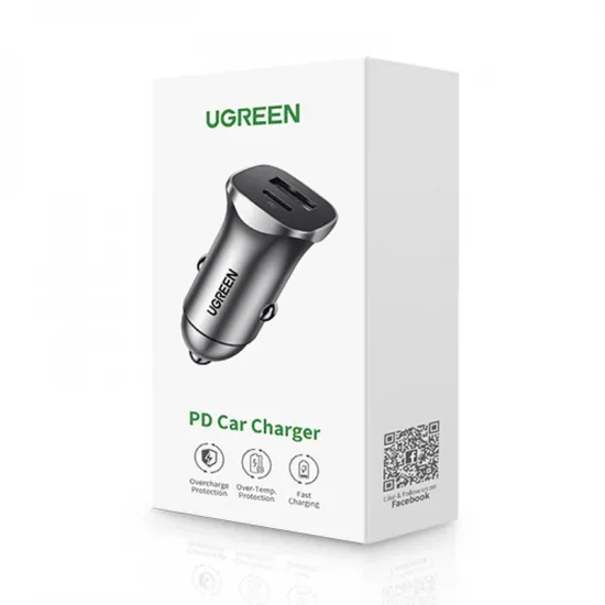 Ugreen Autoladegerät USB Type C / USB 24W Power Delivery Quick Charge grau (30780)