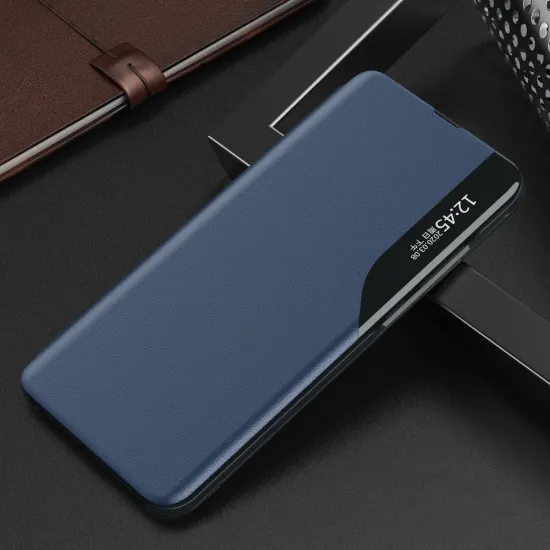 Eco Leather View Case elegant bookcase type case with kickstand for Samsung Galaxy A22 4G blue