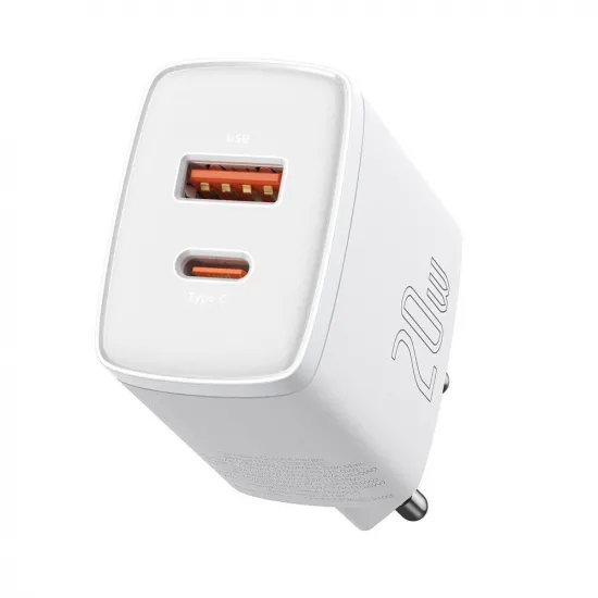 Baseus Compact Schnellladegerät USB / USB Type C 20W 3A Power Delivery Quick Charge 3.0 weiß (CCXJ-B02)