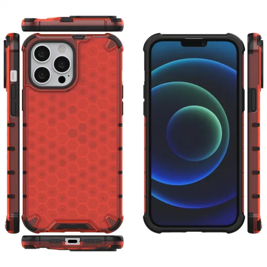 Honeycomb Case armor cover with TPU Bumper for iPhone 13 Pro Max red