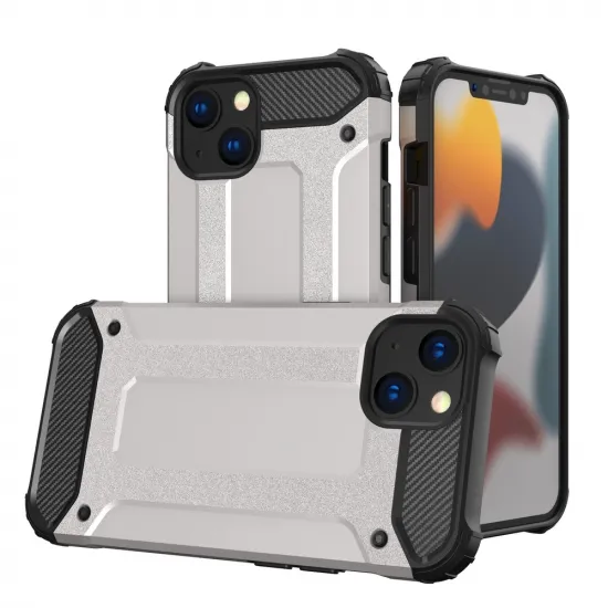 Hybrid Armor Case Tough Rugged Cover for iPhone 13 silver
