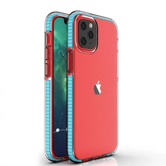 Spring Case clear TPU gel protective cover with colorful frame for iPhone 13 Pro Max light blue