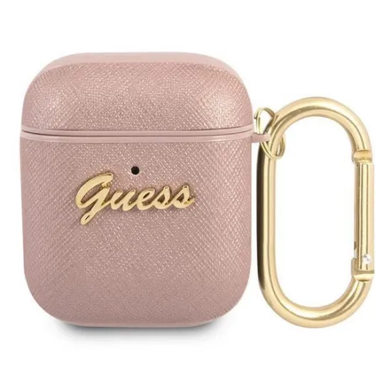 Guess GUA2SASMP AirPods cover pink/pink Saffiano Script Metal Collection