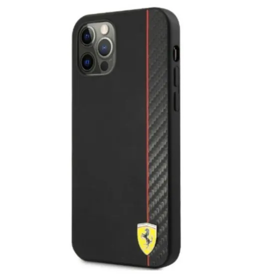 Ferrari FESAXHCP12LBK iPhone 12 Pro Max 6,7&quot; schwarz/schwarz Hardcase On Track Carbon Stripe