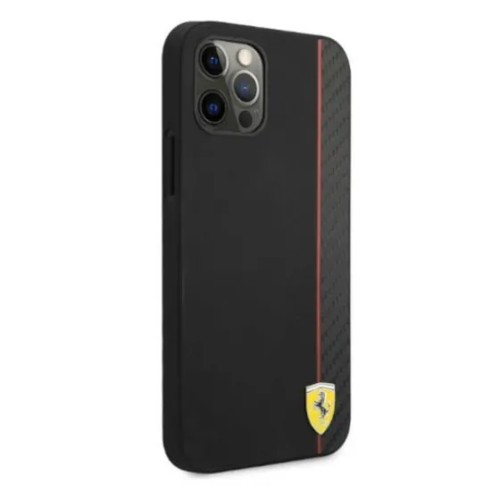 Ferrari FESAXHCP12LBK iPhone 12 Pro Max 6,7&quot; schwarz/schwarz Hardcase On Track Carbon Stripe