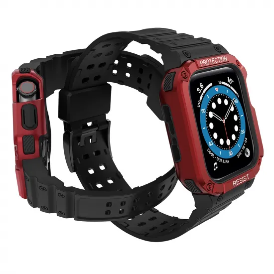 Protect Strap Band Case Wristband for Apple Watch 7 / 6 / 5 / 4 / 3 / 2 / SE (45 / 44 / 42mm) Case Armor Watch Cover Black / Red
