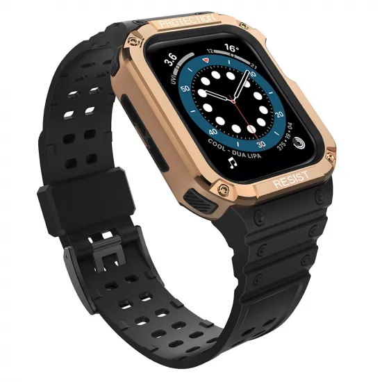 Protect Strap Band Case Wristband for Apple Watch 7 / 6 / 5 / 4 / 3 / 2 / SE (45 / 44 / 42mm) Case Armor Watch Cover Black / Rose Gold