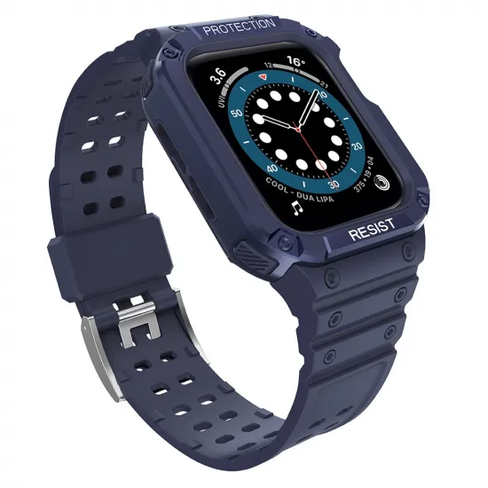 Protect Strap Band Band mit Gehäuse für Apple Watch 7 / SE (45/44 / 42 mm) Gehäuse gepanzerte Uhrenabdeckung blau