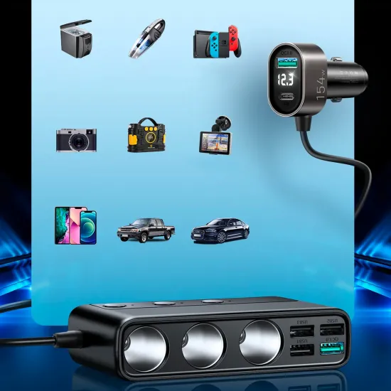 Joyroom JR-CL06 9in1 car charger 154W 5x USB-A / USB-C / 3x cigarette lighter socket PD QC PPS - black