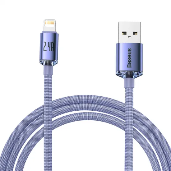 Baseus Crystal Shine Series cable USB cable for fast charging and data transfer USB Type A - Lightning 2.4A 2m purple (CAJY000105)