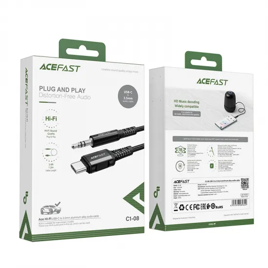 Acefast audio cable USB Type C - 3.5mm mini jack (male) 1.2m, AUX black (C1-08 black)