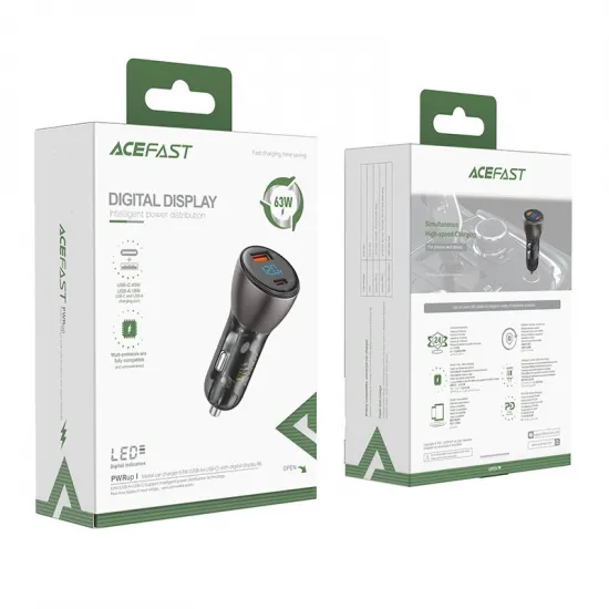 Acefast car charger 63W USB Type C / USB, PD3.0, PPS, QC3.0, AFC, FCP, SFCP black (B6 black)