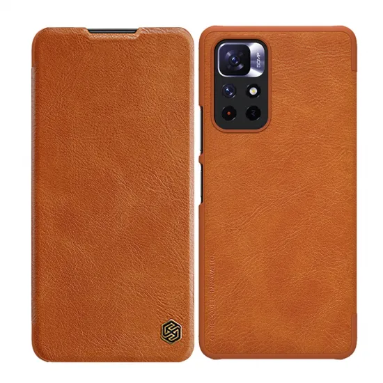 Nillkin Qin Case Case for Xiaomi Redmi Note 11T 5G / Note 11S 5G / Note 11 5G (China) / Poco M4 Pro 5G Camera Cover Holster Cover Flip Case Brown