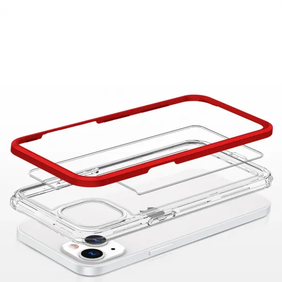 Klare 3in1 Hülle für iPhone 13 Frame Cover Gel Rot