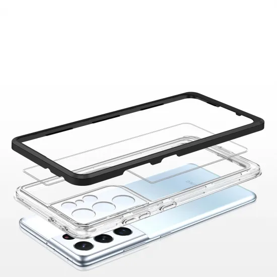 Clear 3in1 Case for Samsung Galaxy S21 Ultra 5G Frame Gel Cover Black