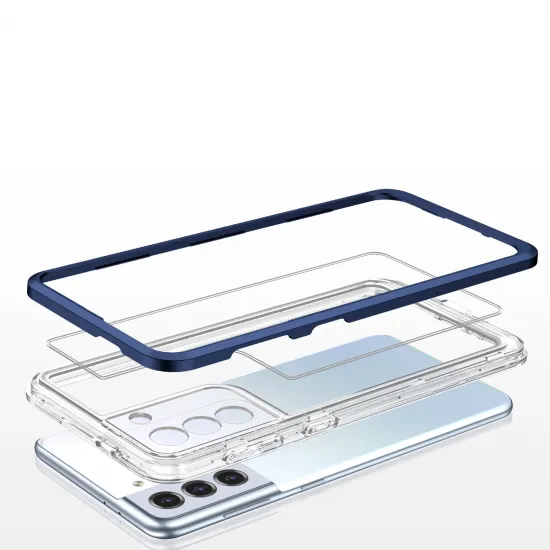 Klare 3in1 Hülle für Samsung Galaxy S22 Frame Gel Cover Blau
