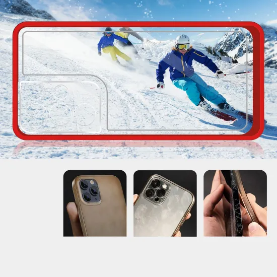 Klare 3in1 Hülle für Samsung Galaxy S22 Ultra Frame Gel Cover Rot