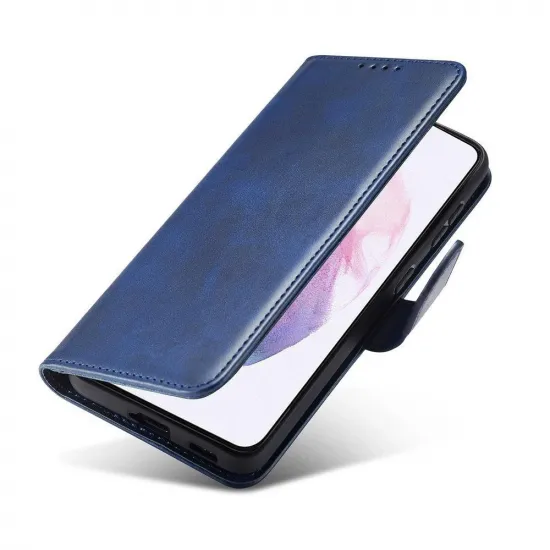 Magnet Case Elegante Schutzhülle mit Überschlag und Standfunktion für Samsung Galaxy S22 Ultra blau