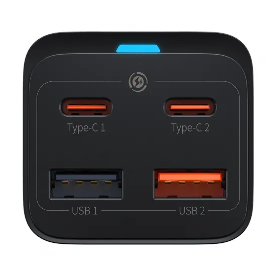 Baseus GaN3 Pro fast charger GaN 2 x USB Type C / 2 x USB 65W PD, QC4.0+, AFC, PPS + cable USB Type C - USB Type C 1m black (CCGP040101)