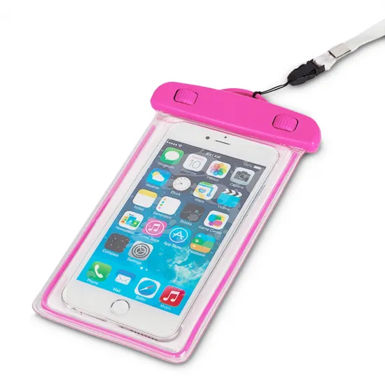 PVC waterproof phone case with lanyard - pink