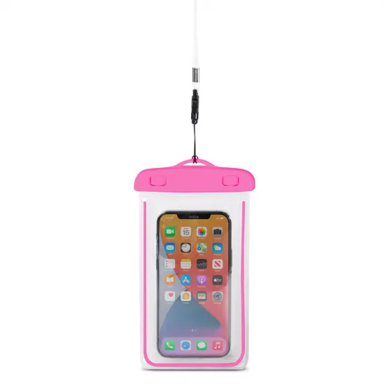 PVC waterproof phone case with lanyard - pink