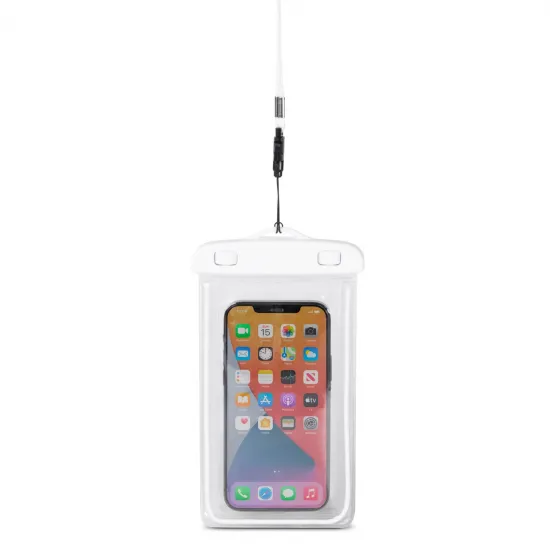 PVC waterproof phone case with lanyard - white