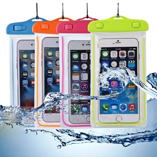 PVC waterproof phone case with lanyard - white