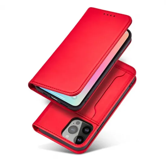 Magnet Kartenetui Hülle für Samsung Galaxy S22 Ultra Tasche Geldbörse Kartenhalter Rot