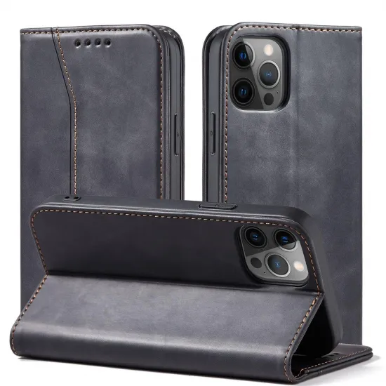 Magnet Fancy Case Hülle für iPhone 12 Pro Tasche Card Wallet Card Stand Schwarz