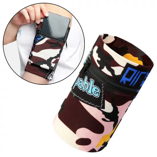 Fabric armband for running fitness brown
