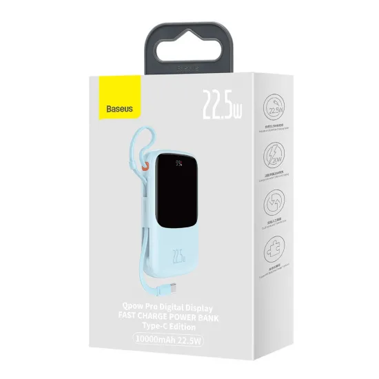 Baseus Qpow powerbank 10000mAh built-in USB Type-C cable 22.5W Quick Charge SCP AFC FCP blue (PPQD020103)
