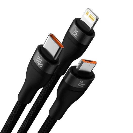 Baseus Flash Series II USB Typ C / USB Typ A Kabel - USB Typ C / Lightning / Micro USB 100 W 1,2 m schwarz (CASS030101)