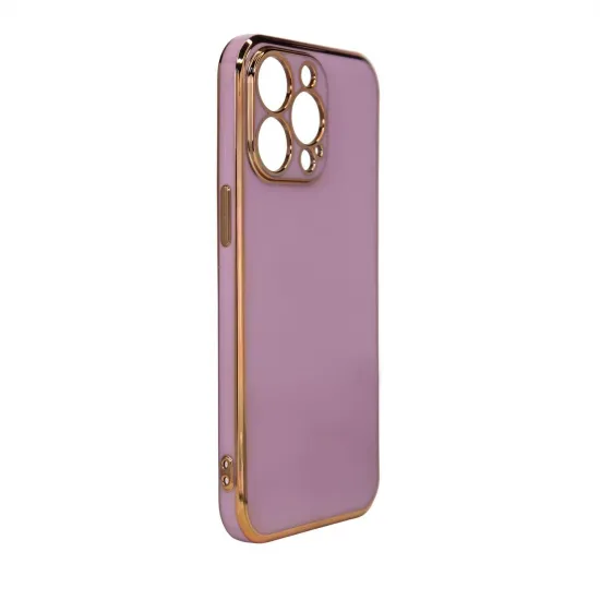 Lighting Color Case für iPhone 12 Pro Max lila Gel-Cover mit goldenem Rahmen