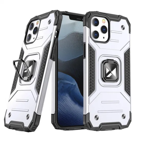 Wozinsky Ring Armor case for iPhone 14 Pro Max armored cover magnetic holder ring silver