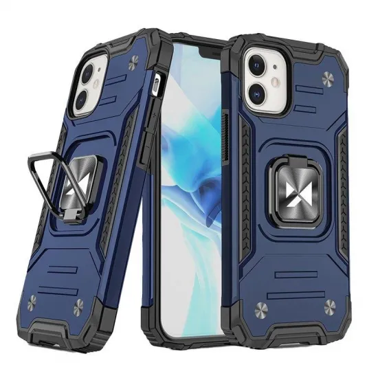 Wozinsky Ring Armor case for iPhone 14 armored cover magnetic holder ring blue