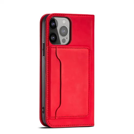 Magnet Card Case case for iPhone 14 Pro flip cover wallet stand red