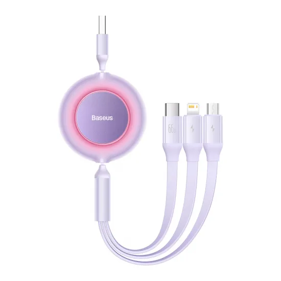 Baseus Bright Mirror 2 retractable cable 3in1 cable USB Type A - micro USB + Lightning + USB Type C 66W 1.1m purple (CAMJ010105)