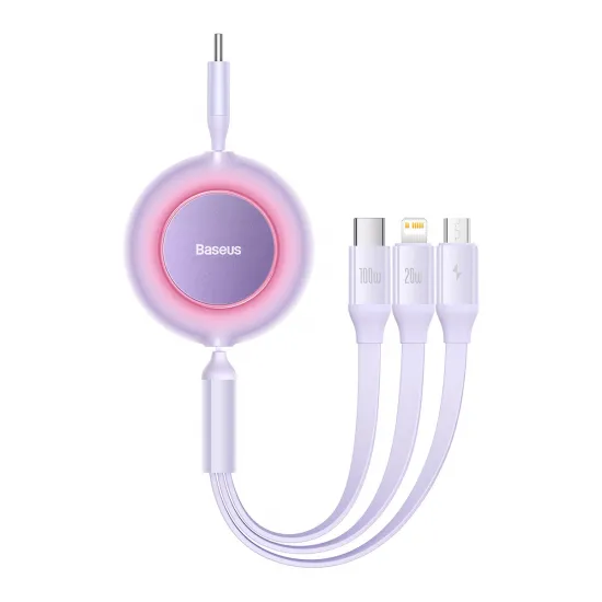 Baseus Bright Mirror 2 retractable cable 3in1 cable USB Type C - micro USB + Lightning + USB Type C 3.5A 1.1m purple (CAMJ010205)