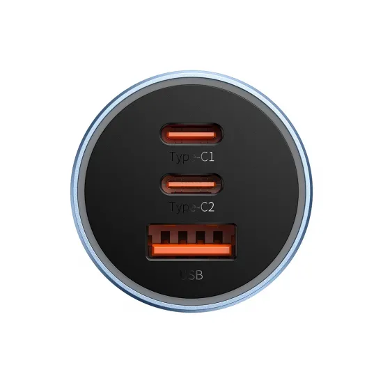 Baseus Golden Contactor Pro car charger USB-A + 2x USB-C 65W QC4.0 blue (CGJP010003)