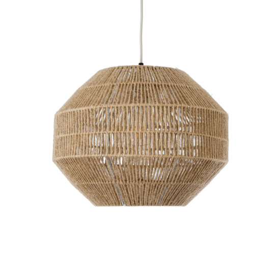 GloboStar® CAYMAN 00522 Boho Κρεμαστό Φωτιστικό Οροφής Μονόφωτο 1 x E27 AC220-240V IP20 - Φ40 x Υ30cm - Μπεζ Λεπτό Σχοινί Τριχιά Πλέγμα